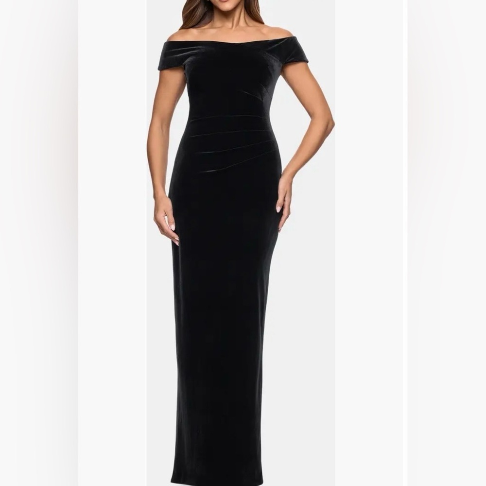 Xscape Evenings Off the Shoulder Black Velvet Gown